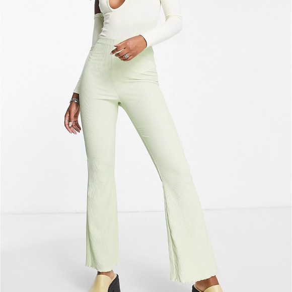 ASOS Pants - ASOS DESIGN crinkle texture flare pants in green